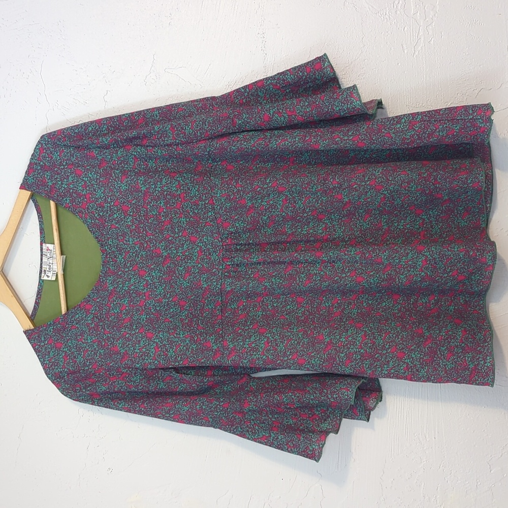 LadyNoiz Colorful Funky Artsy Retro MCM Floral Boho Hippie Bell Sleeve Tunic Top - Picture 6 of 7